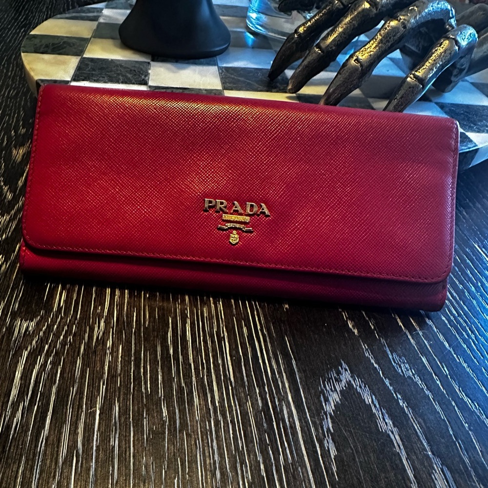 Prada Saffiano Leather Wallet in Peonia Raspberry